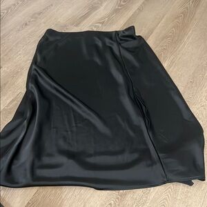 Black silk midi skirt